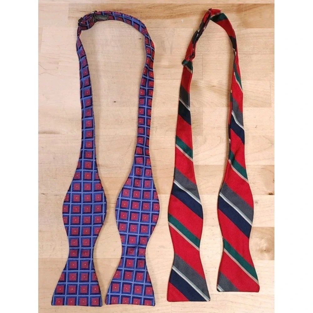 Robert Talbott Best of Class Lot Of 2 Silk Bow Ties Red Stripe Blue Geometric